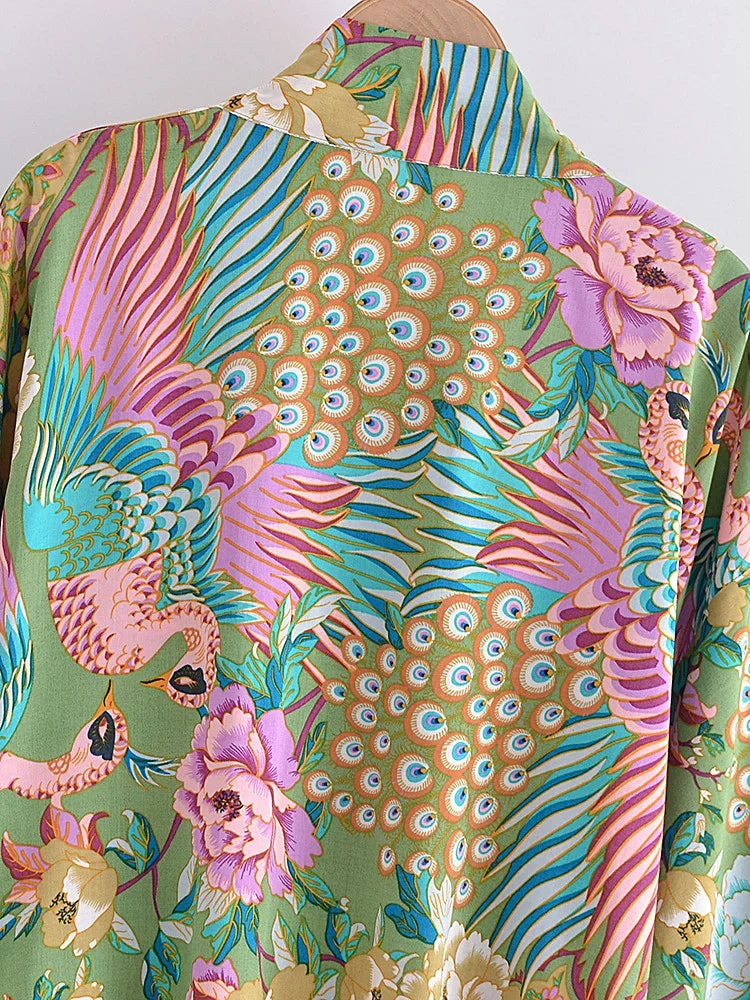Jade Peacock Boho Floral Print Crop Top