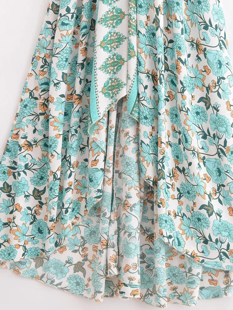 Seafoam Dream Boho Floral Print Maxi Dress