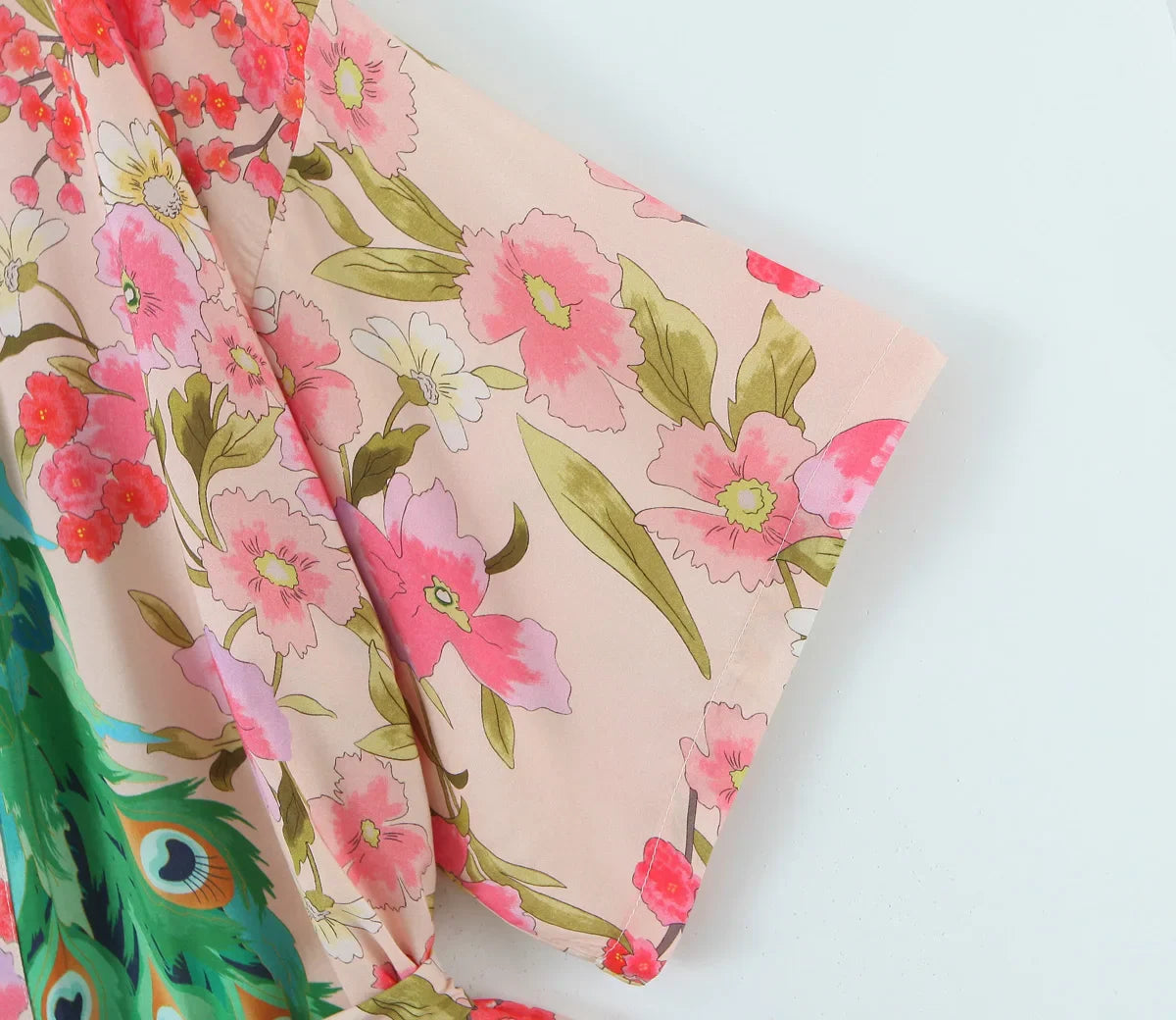 Pink Peacock Boho Floral Print Maxi Robe