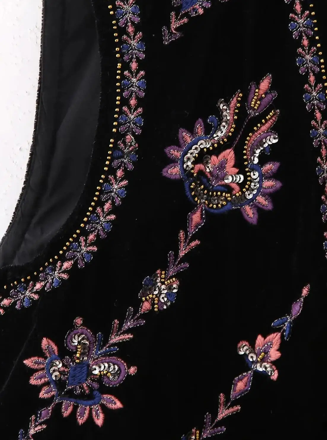 Black Shimmer Boho Sequin Embroidered Vest