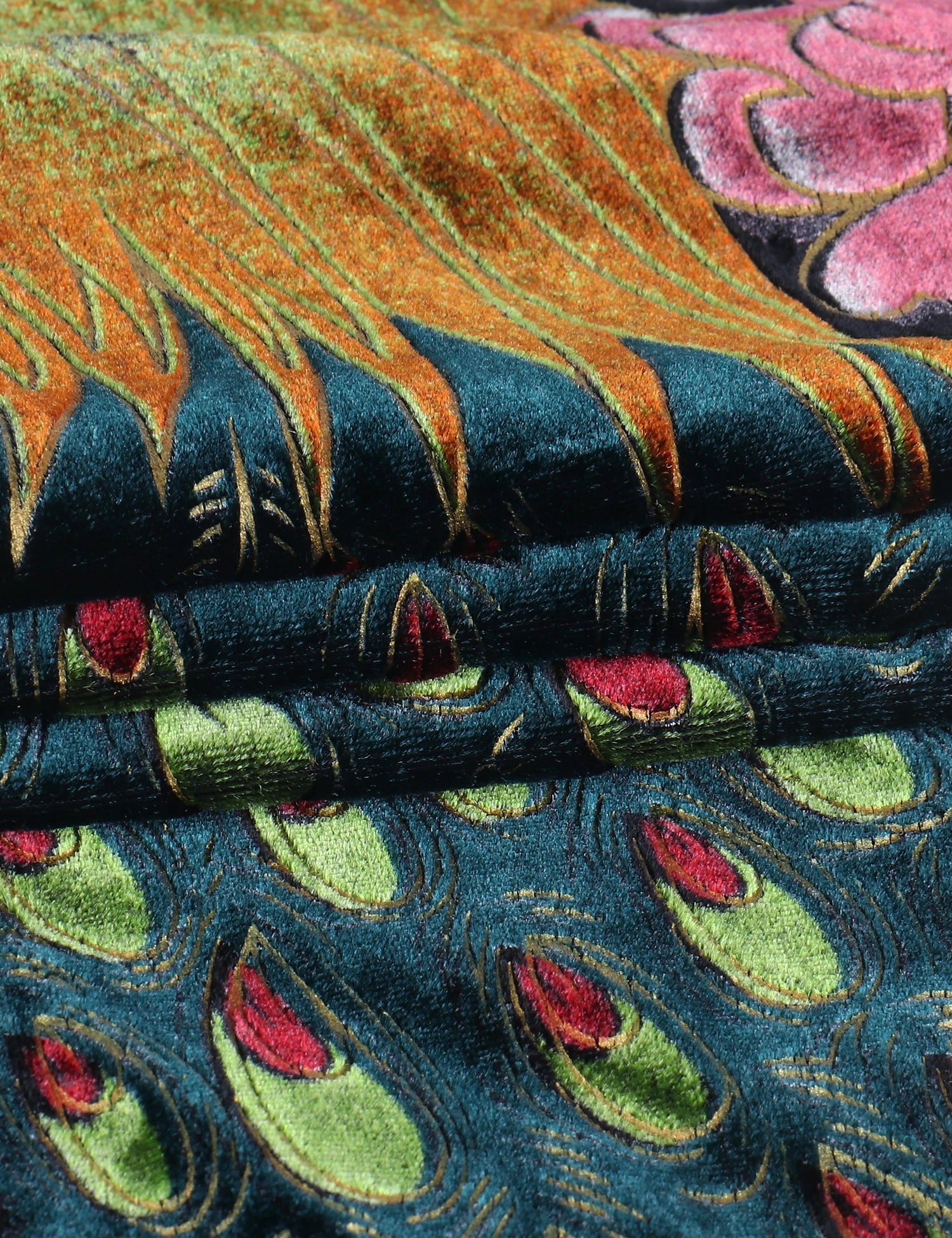 Enchanted Peacock Floral Print Velvet Burnout Kimono