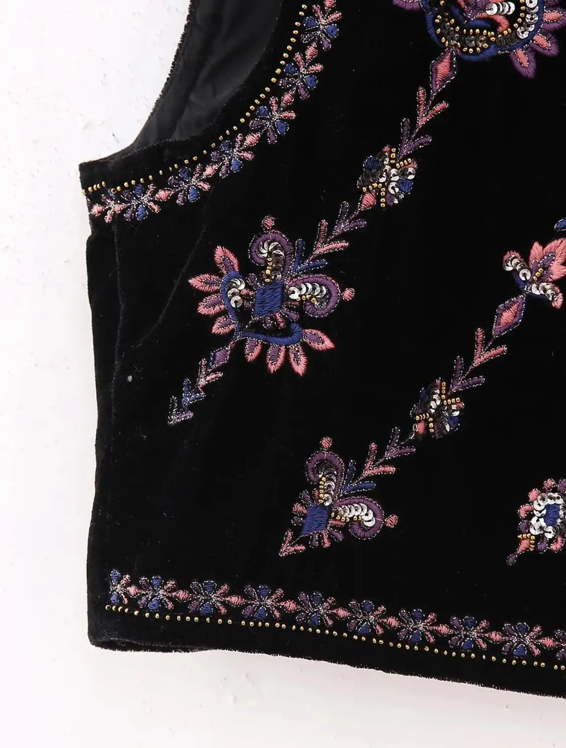 Black Shimmer Boho Sequin Embroidered Vest