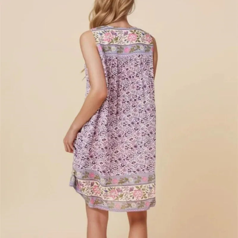 Posy Purple Boho Floral Print Mini Dress