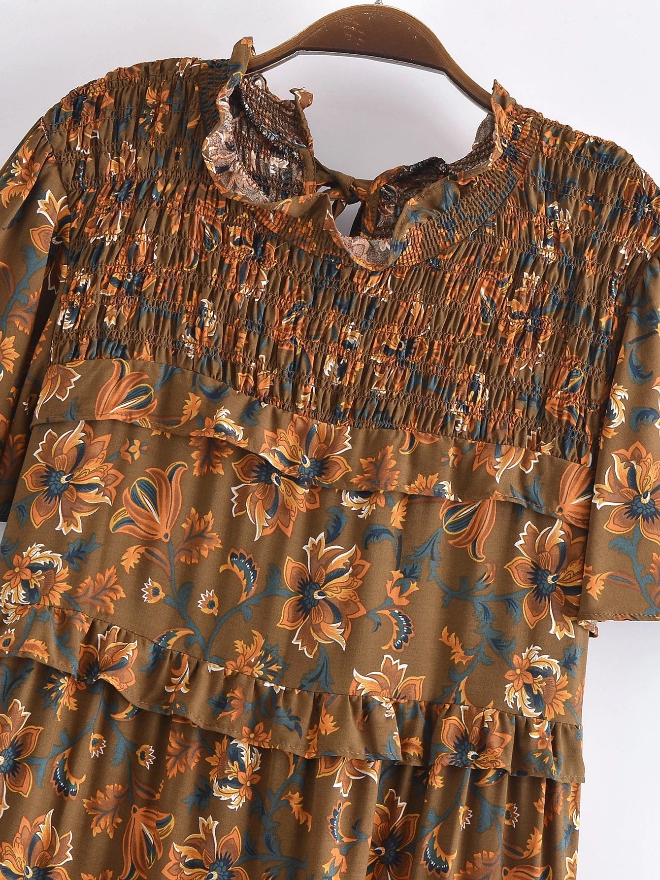 Rustic Wildflower Boho Floral Print Midi Dress