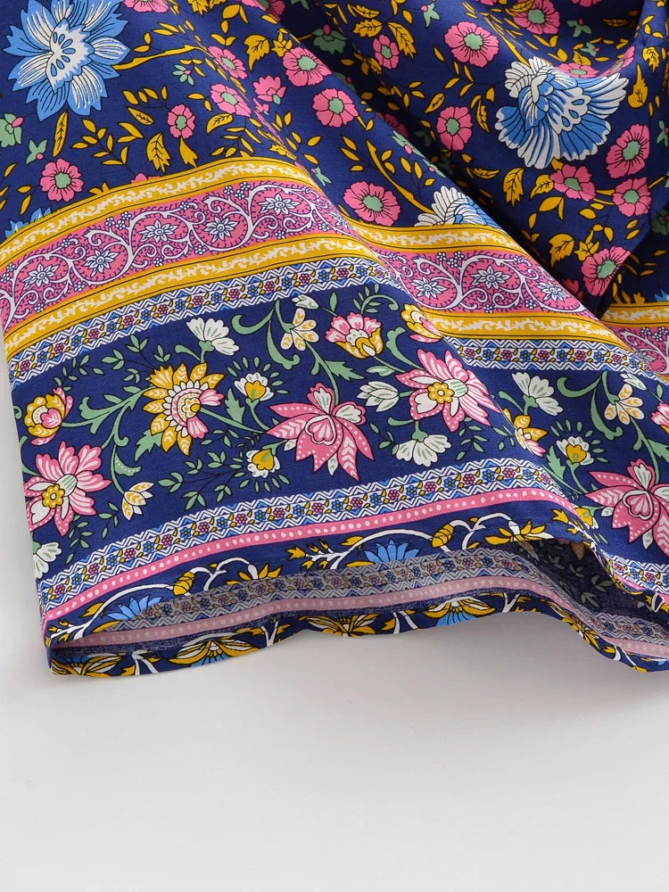 Navy Bloom Boho Floral Print Crop Top