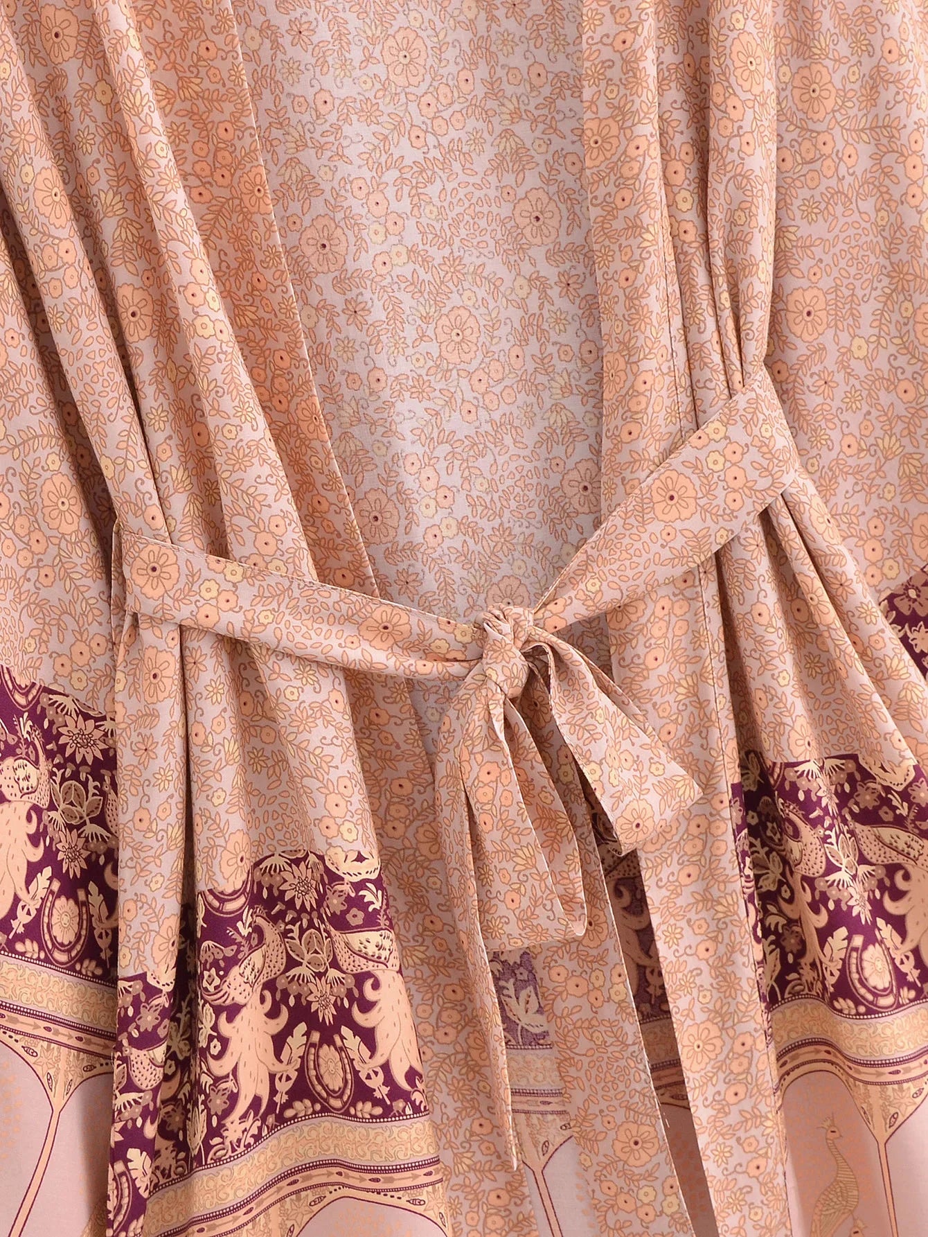 Coral Serenade Boho Floral Print Short Robe