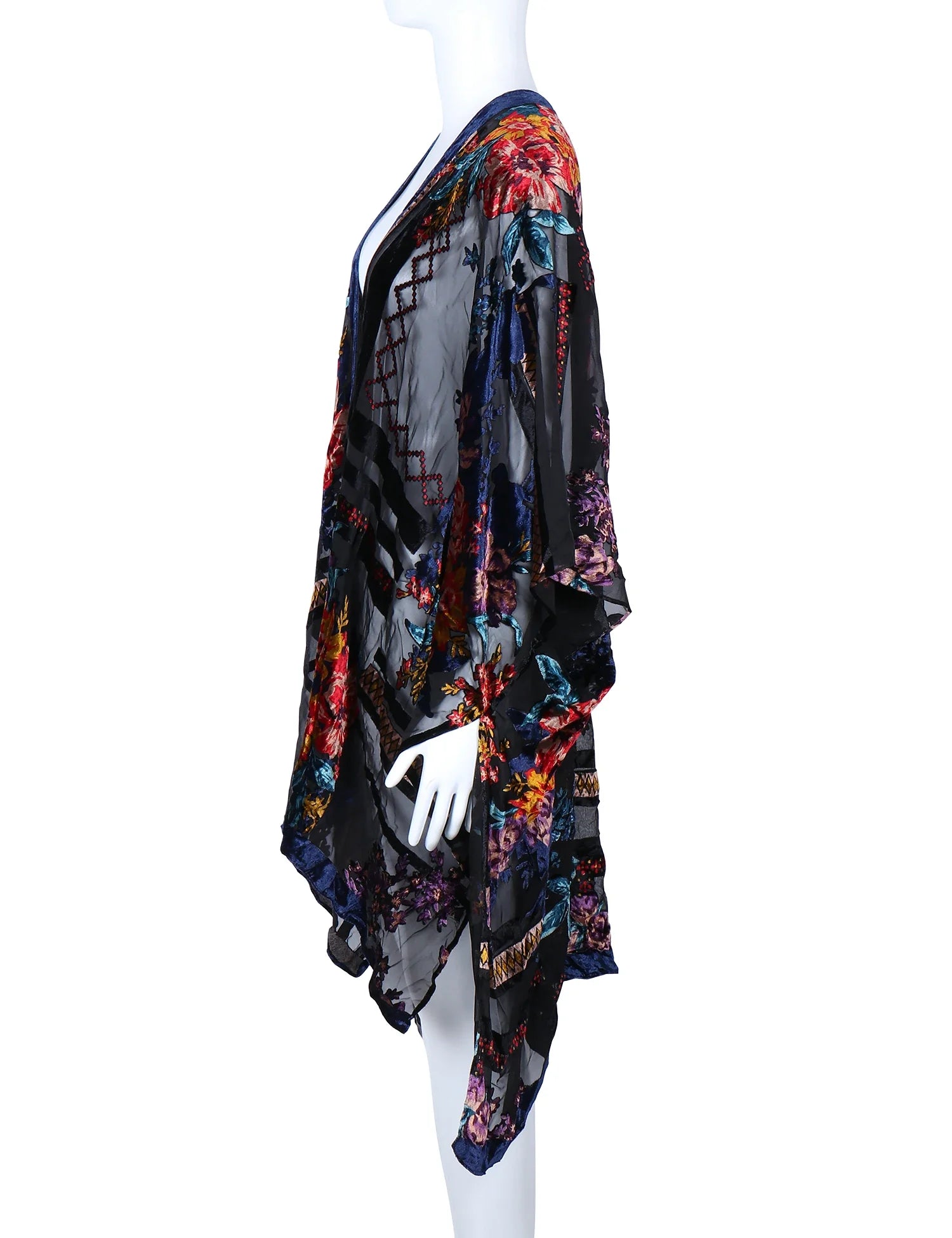 Dark Enchantment Floral Print Velvet Burnout Kimono