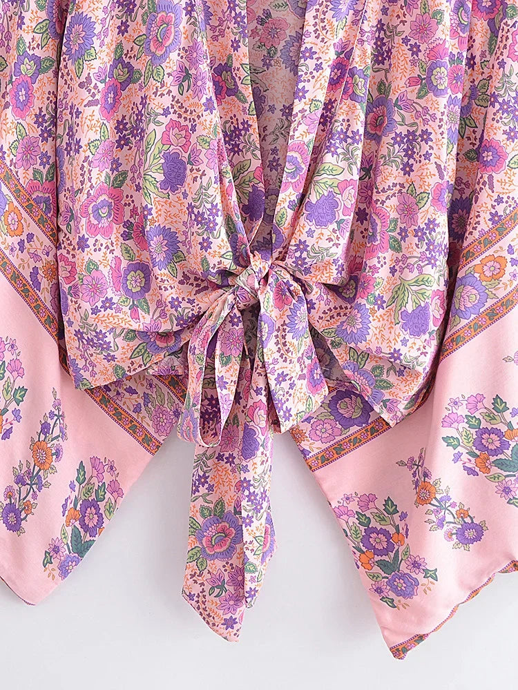 Enchanted Pink Boho Floral Print Crop Top