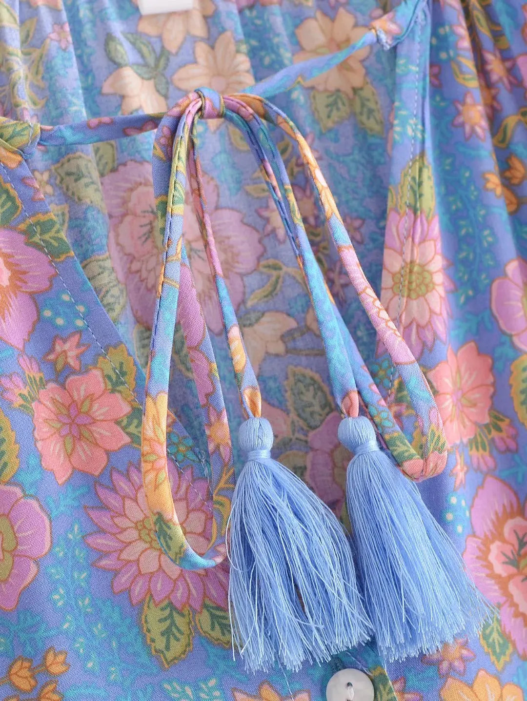 Blue Blossom Boho Floral Print Maxi Dress