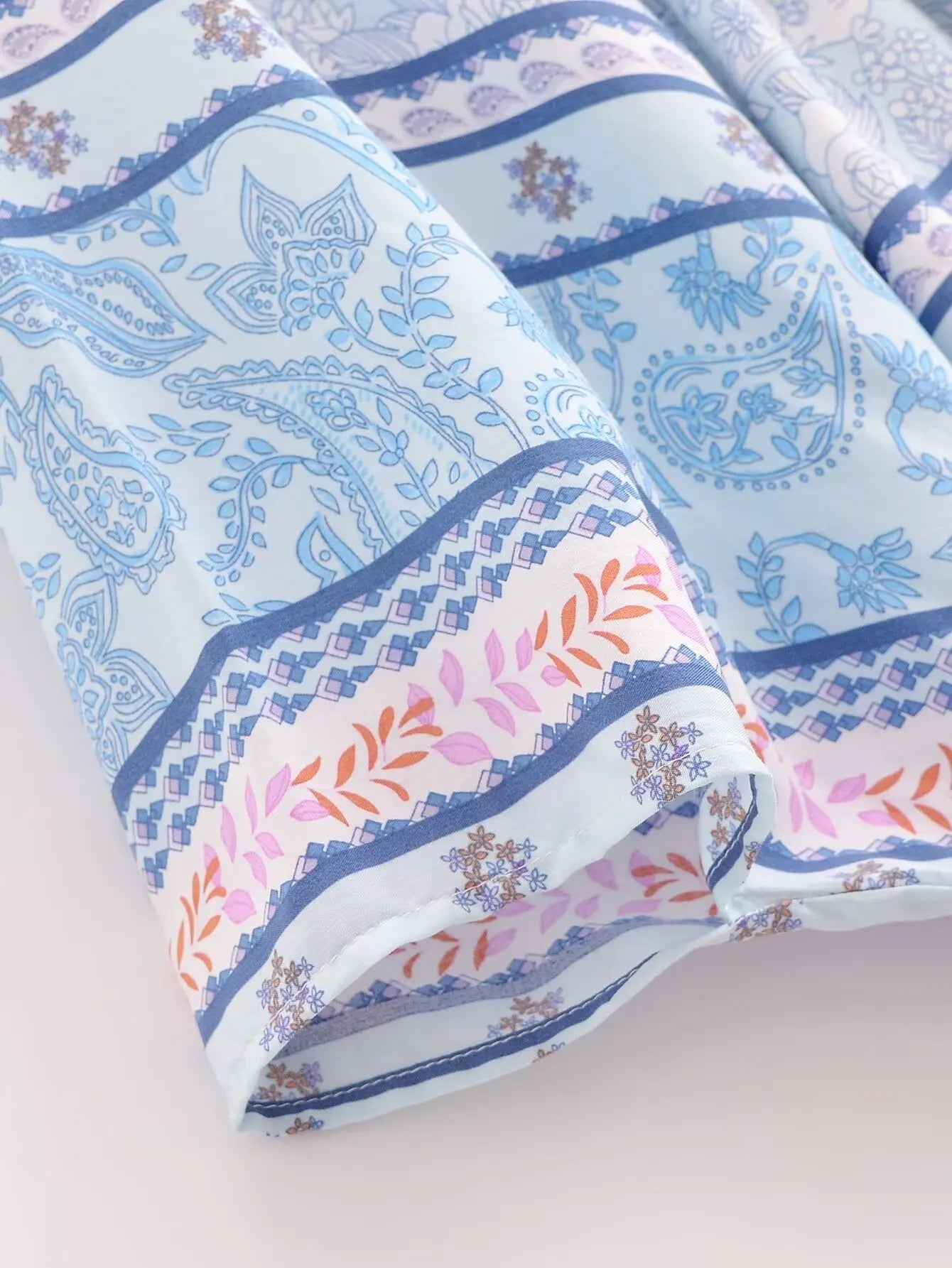 Dreamy Blue Boho Floral Print Short Robe
