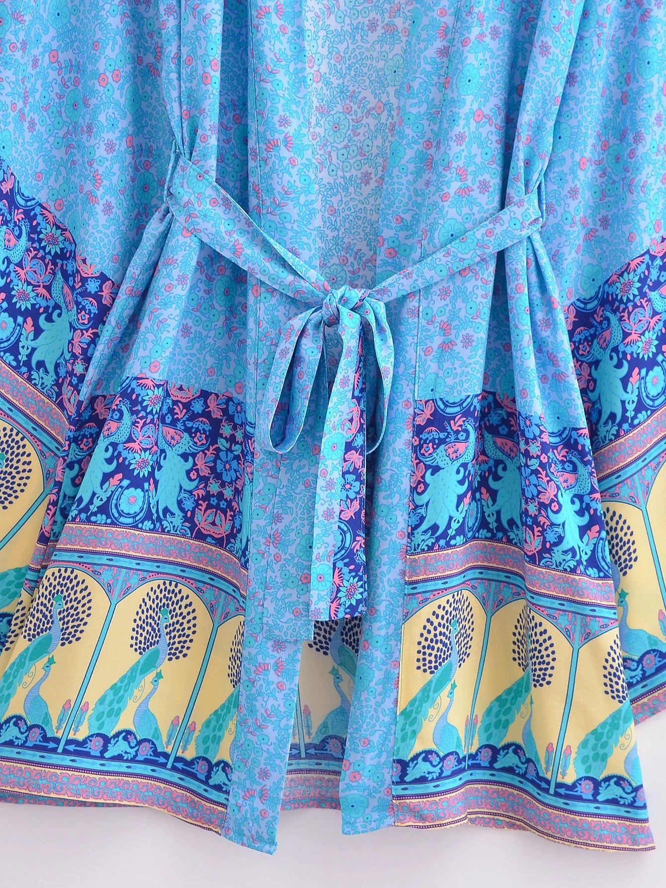 Sapphire Serenade Boho Floral Print Short Robe