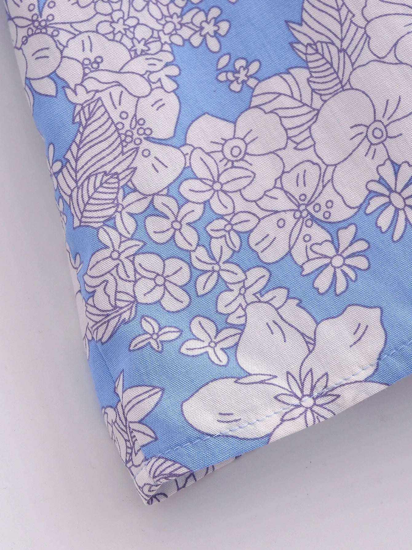 Serene Blue Boho Floral Print Long Sleeve Blouse