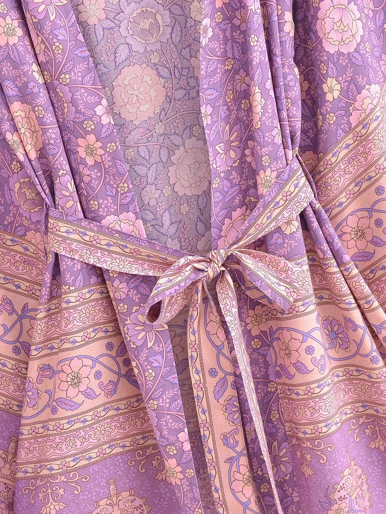 Lavender Rose Boho Floral Print Short Robe