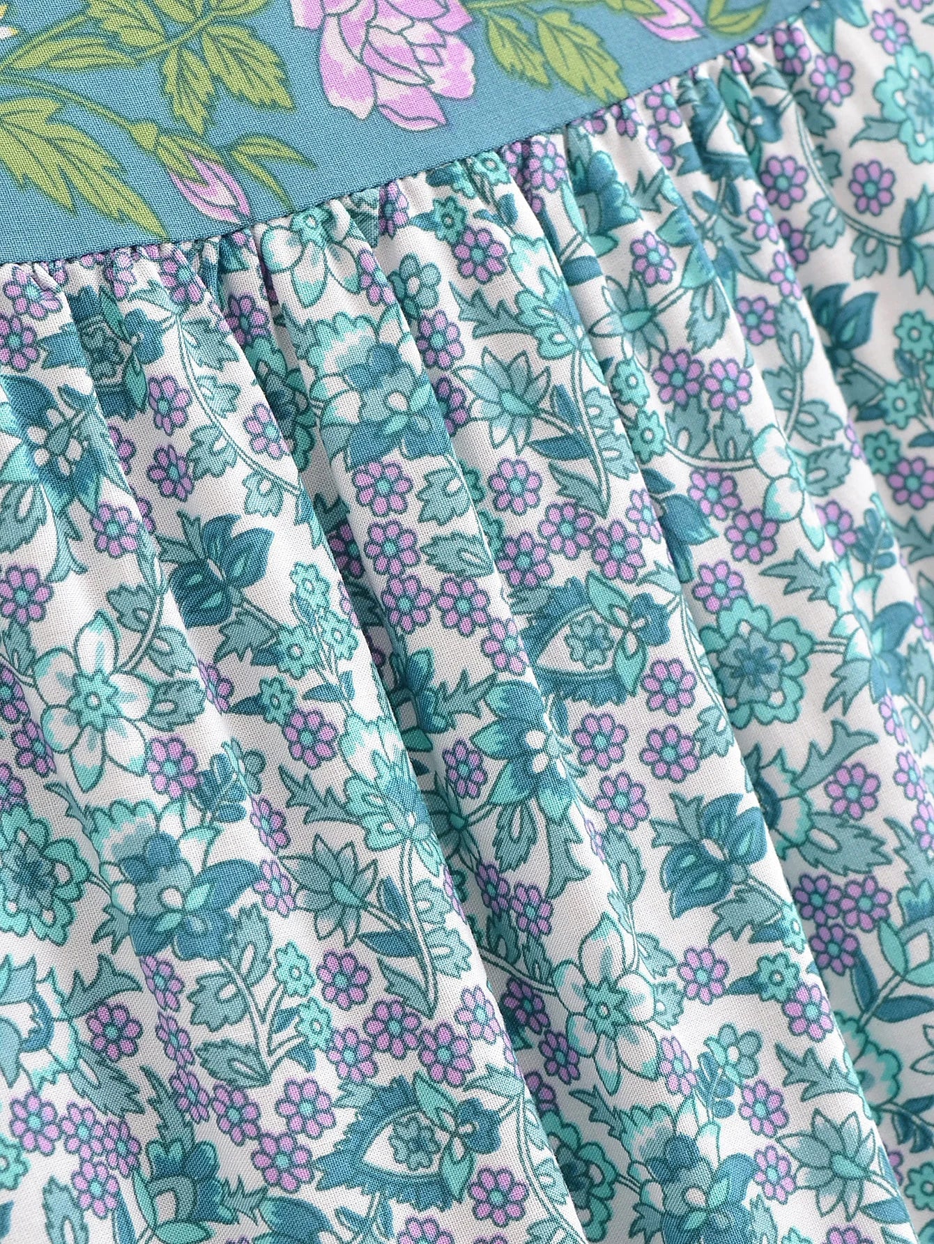 Cyan Dream Boho Floral Print Mini Dress