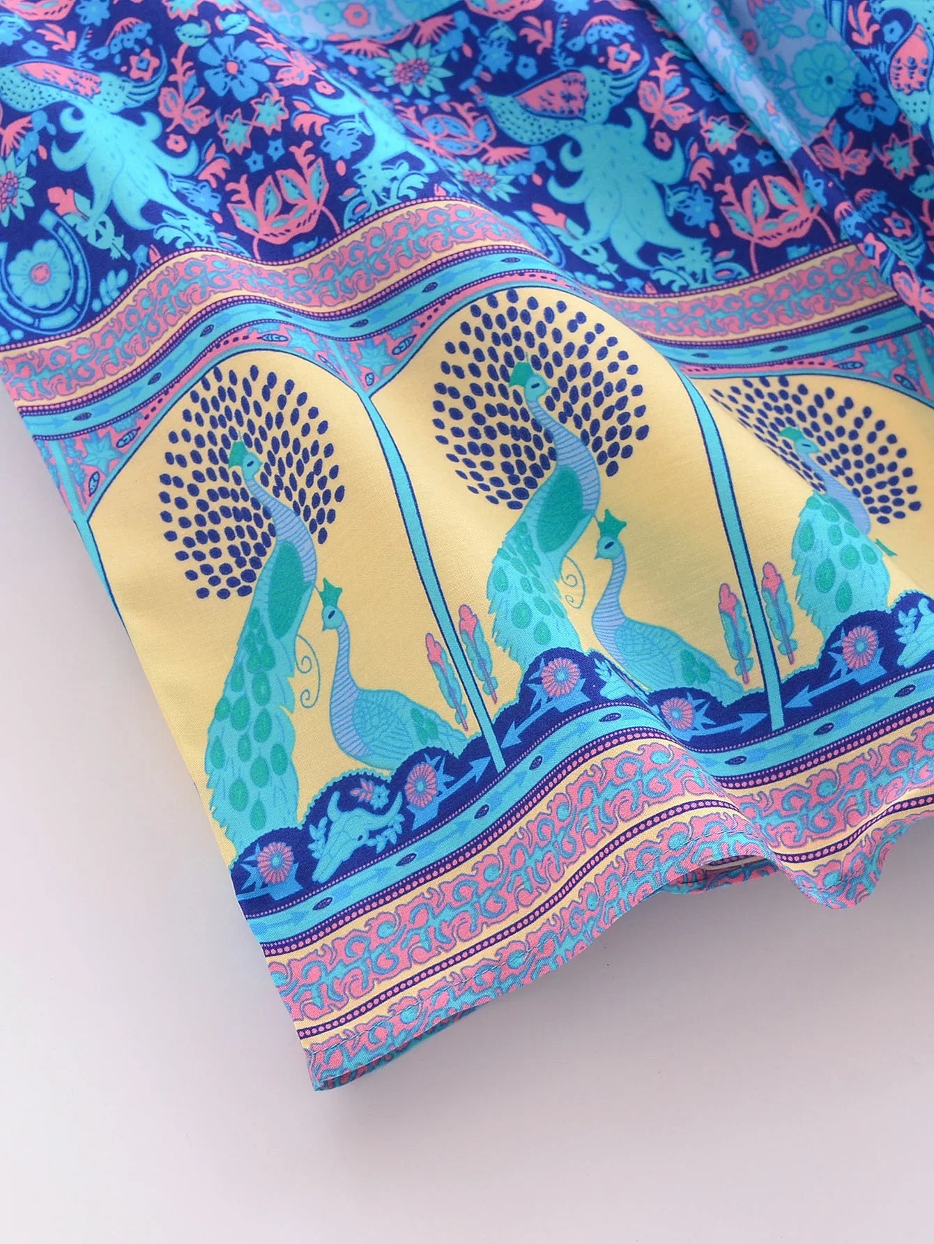 Sapphire Serenade Boho Floral Print Short Robe