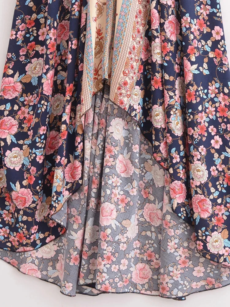 Rose Embrace Boho Floral Print Maxi Dress