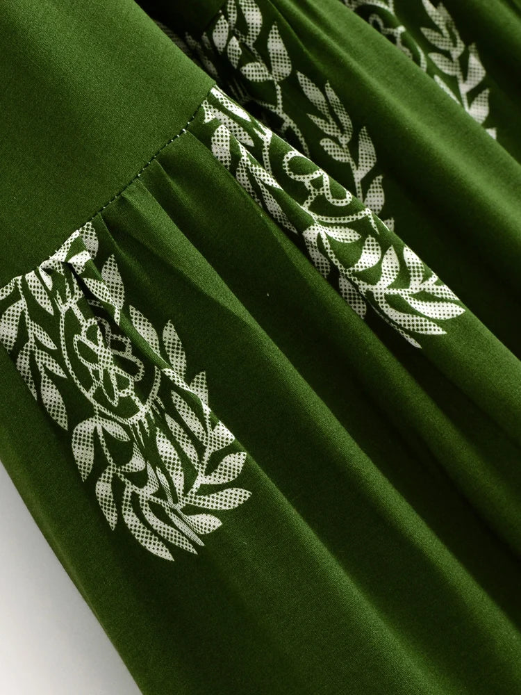 Sagewood Green Boho Floral Print Maxi Dress
