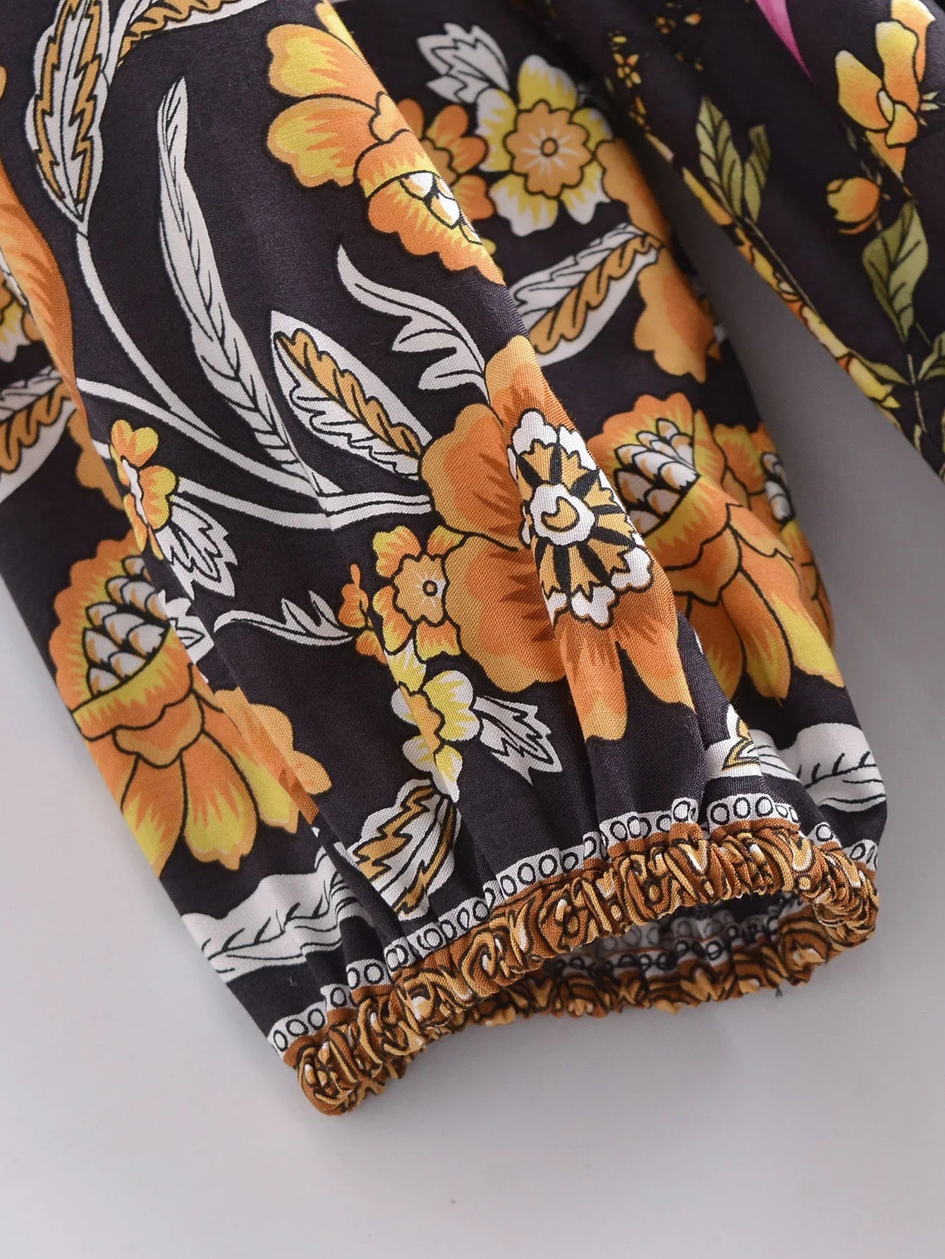 Black Butterfly Boho Floral Print Long Sleeve Maxi Dress