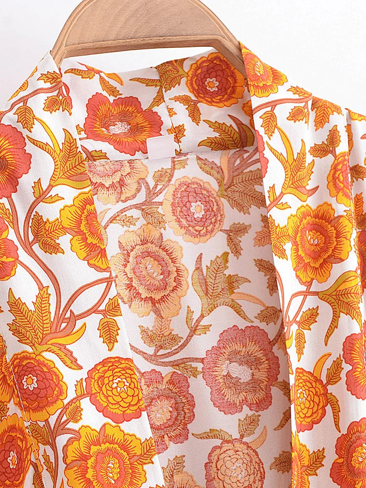 Marigold Orange Boho Floral Print Crop Top