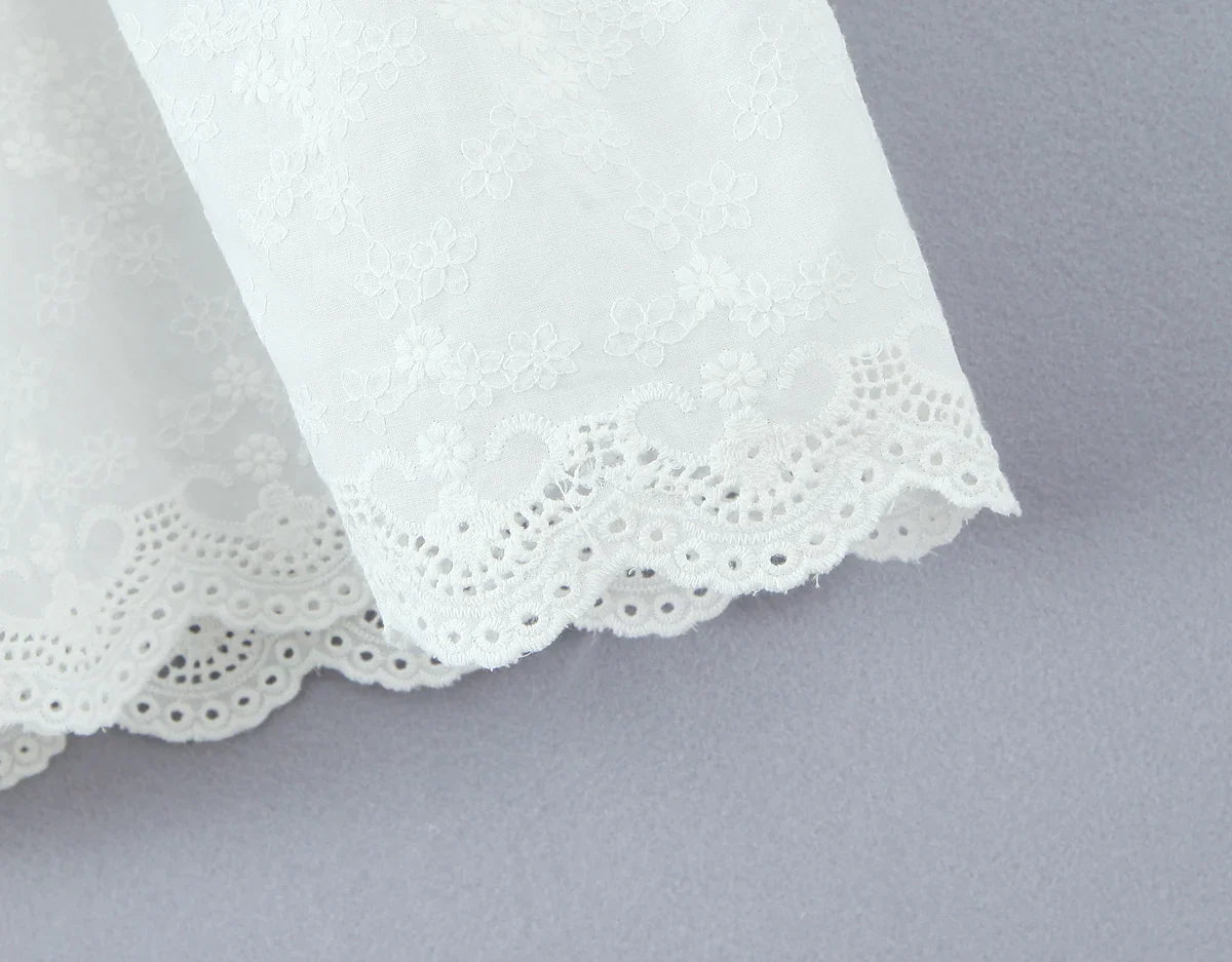 Dreamy White Floral Embroidered Midi Skirt