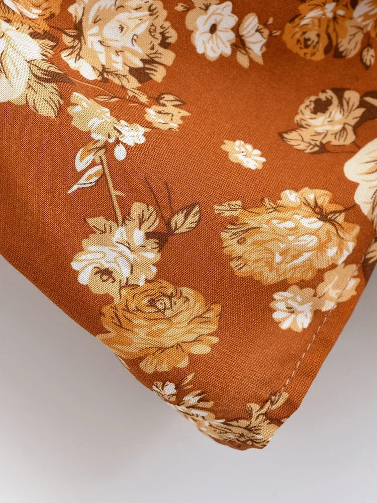 Spiced Honey Boho Floral Print Long Sleeve Crop Top