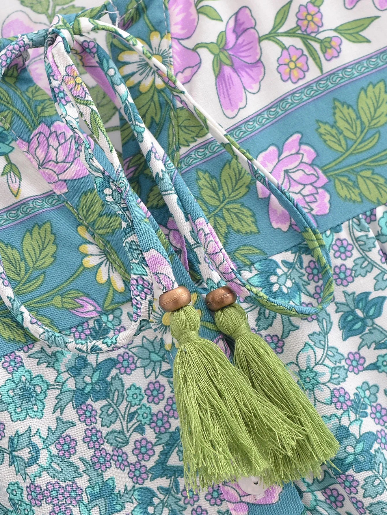 Cyan Dream Boho Floral Print Mini Dress