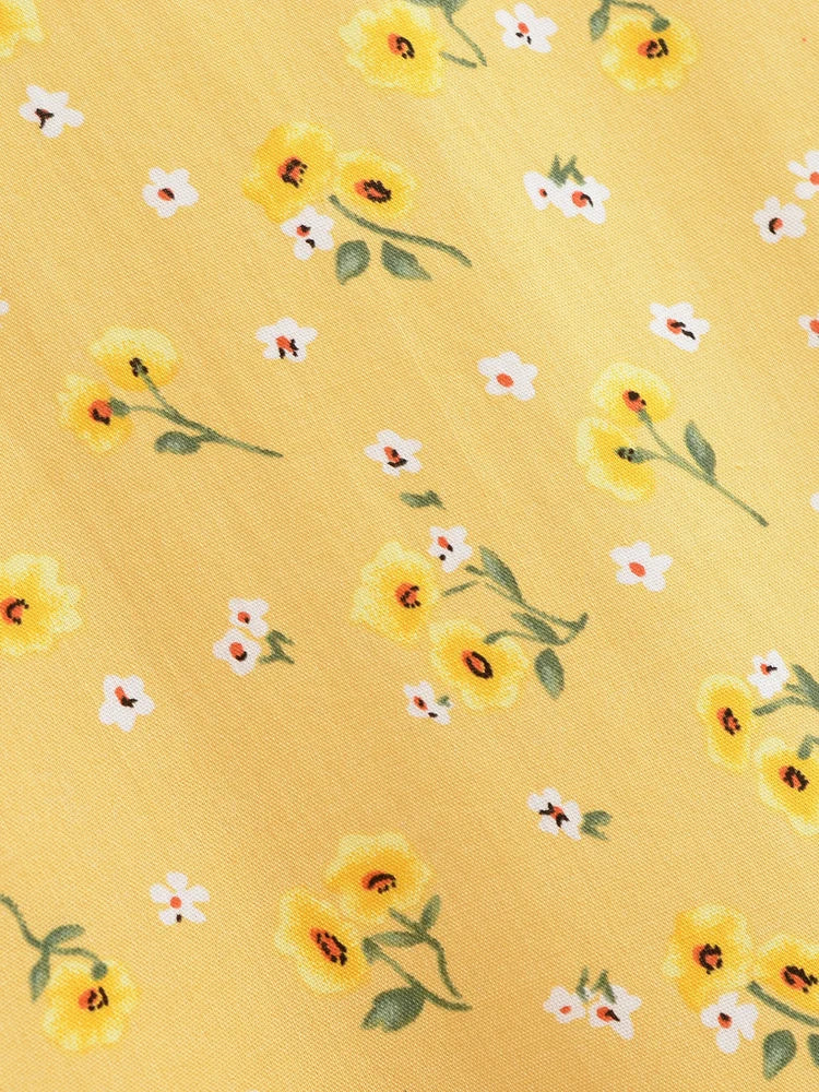 Buttercup Bloom Boho Floral Print Long Sleeve Crop Top