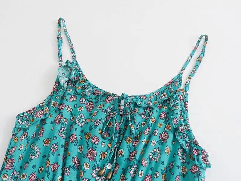 Ocean Bloom Boho Floral Print Midi Dress