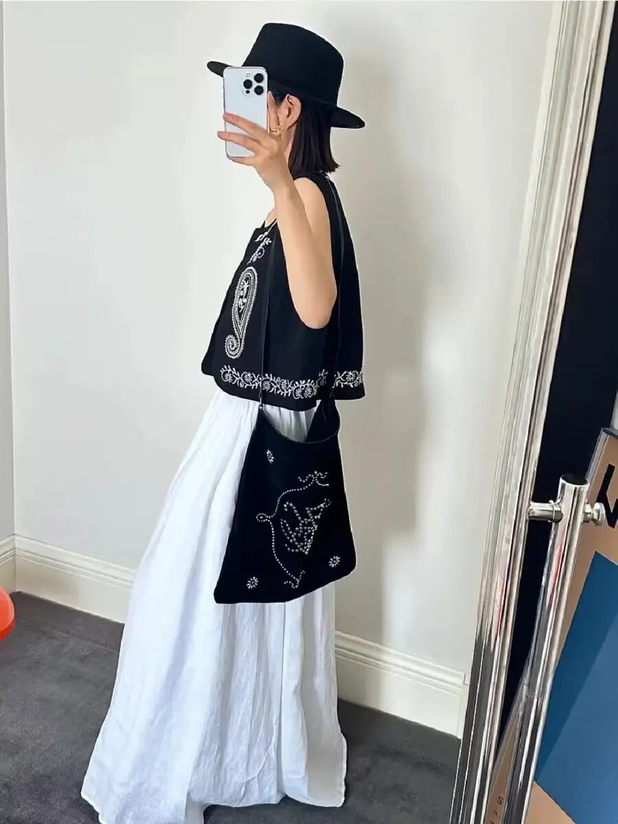 Black Paisley Boho Floral Embroidered Vest