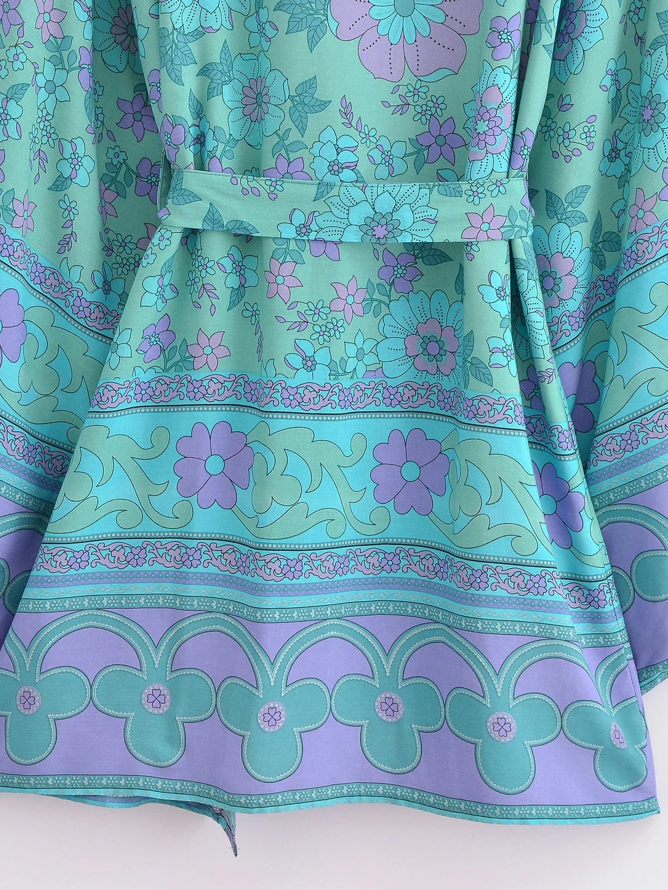 Turquoise Bloom Boho Floral Print Short Robe