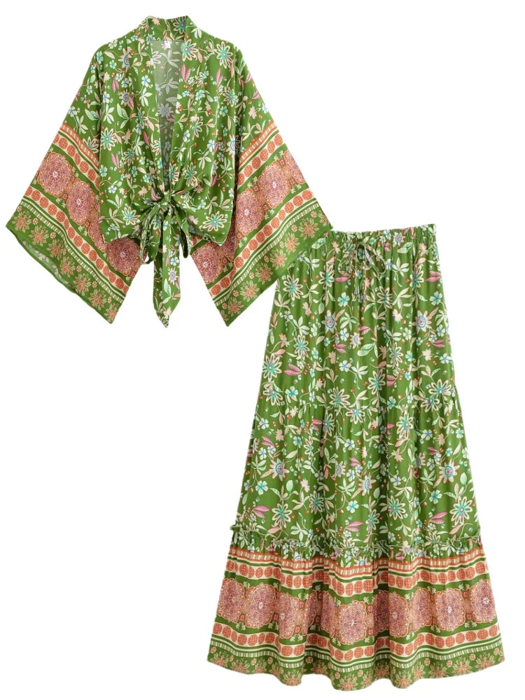 Green Dreamer Boho Floral Print Crop Top