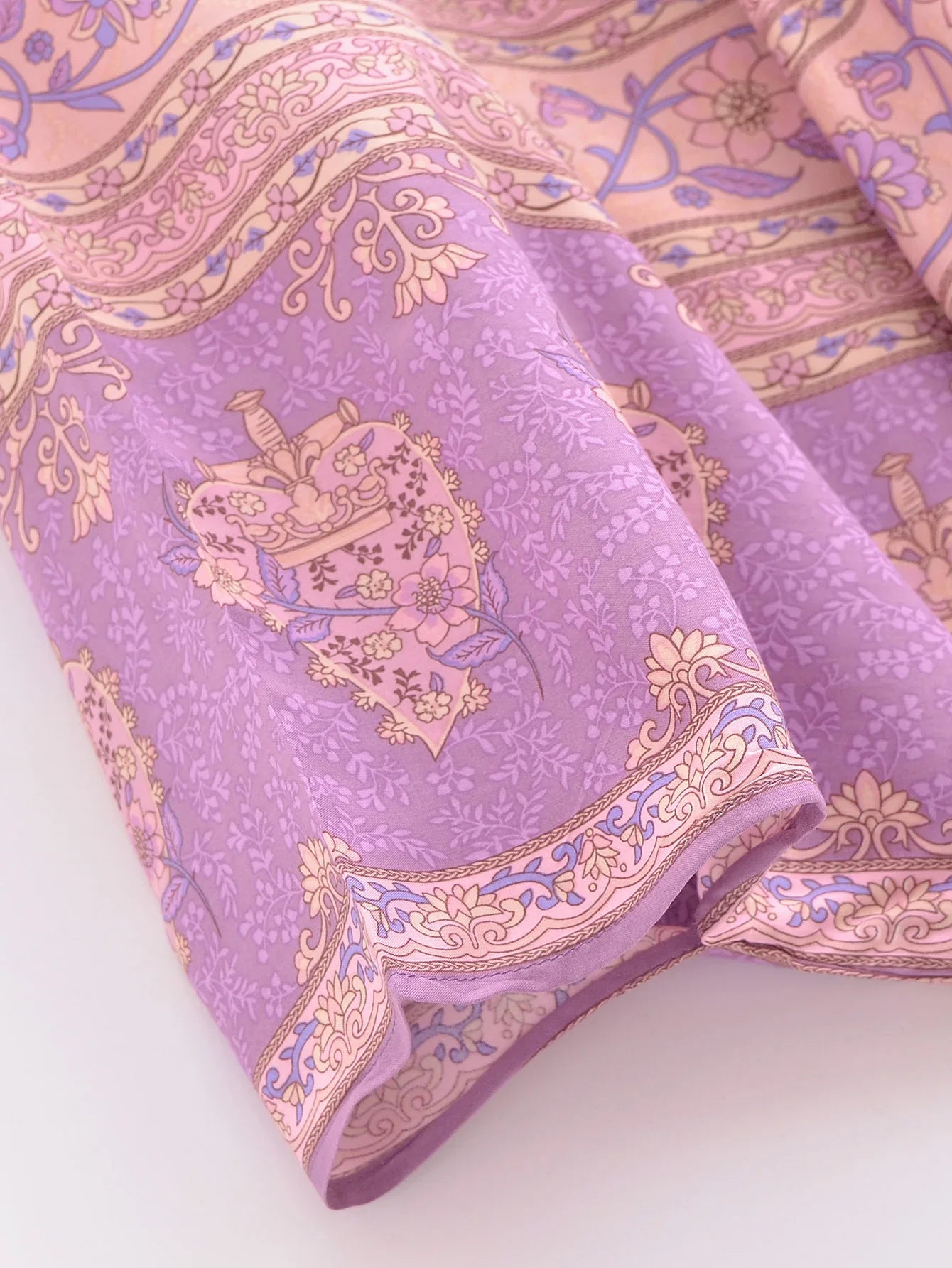 Lavender Rose Boho Floral Print Short Robe