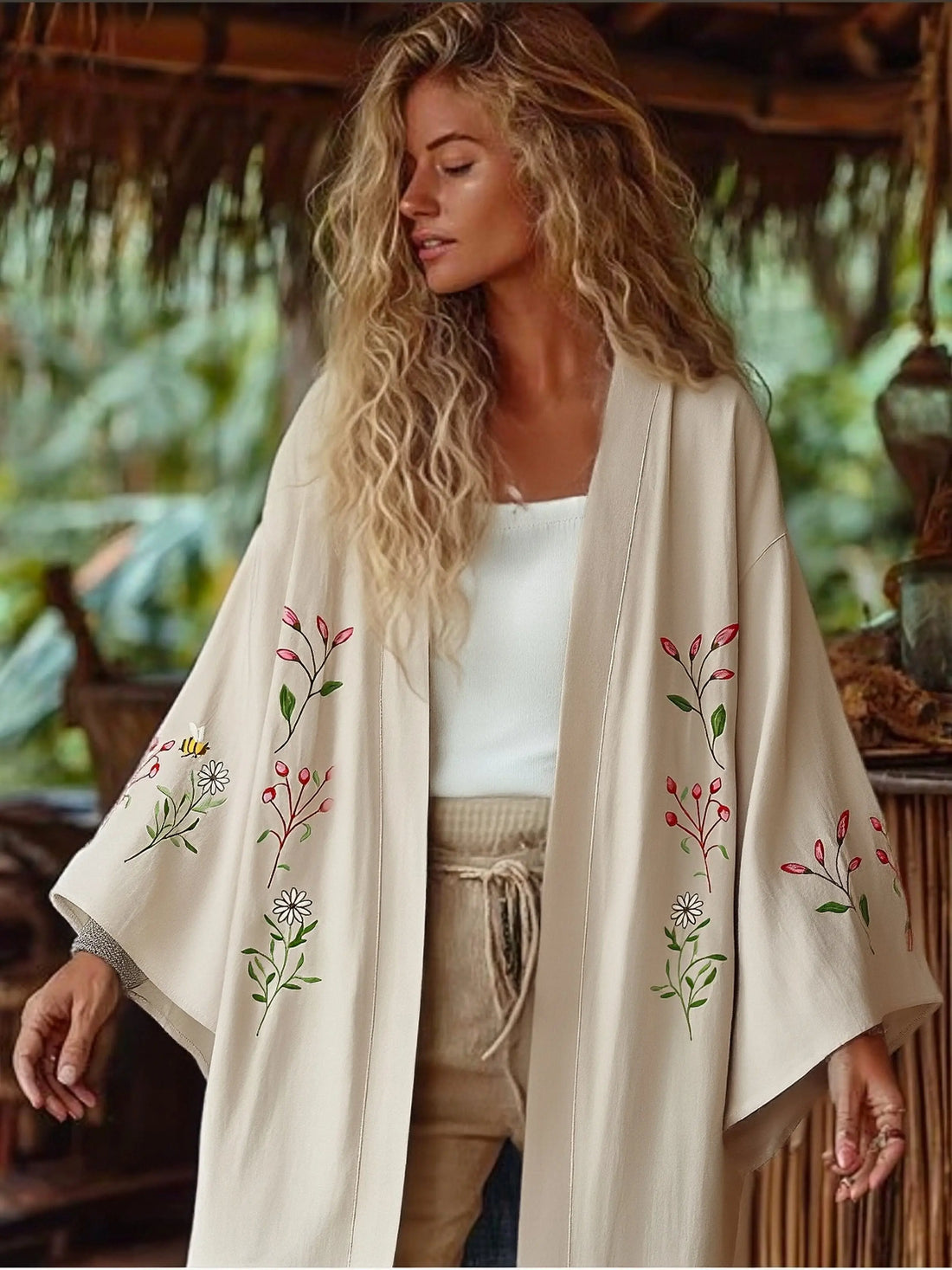 Honey Meadow Floral Embroidered Kimono Cardigan