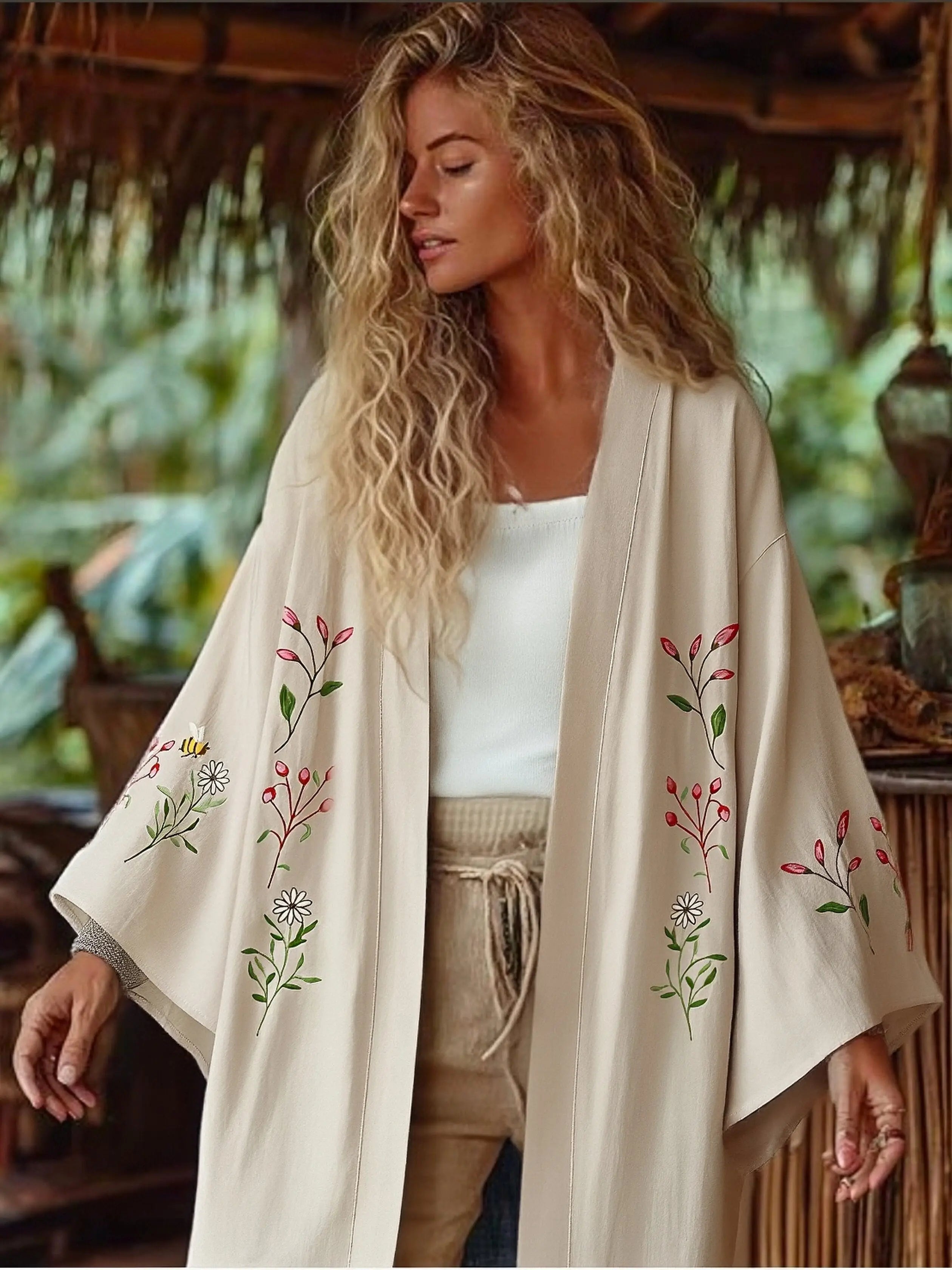 Honey Meadow Floral Embroidered Kimono Cardigan