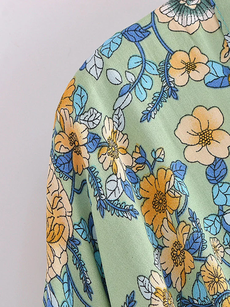 Green Meadow Boho Floral Print Crop Top