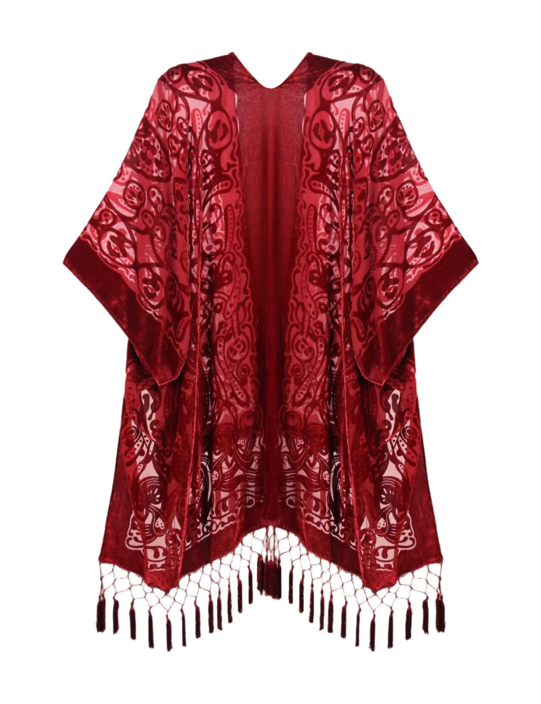 Scarlet Bloom Floral Print Velvet Burnout Kimono