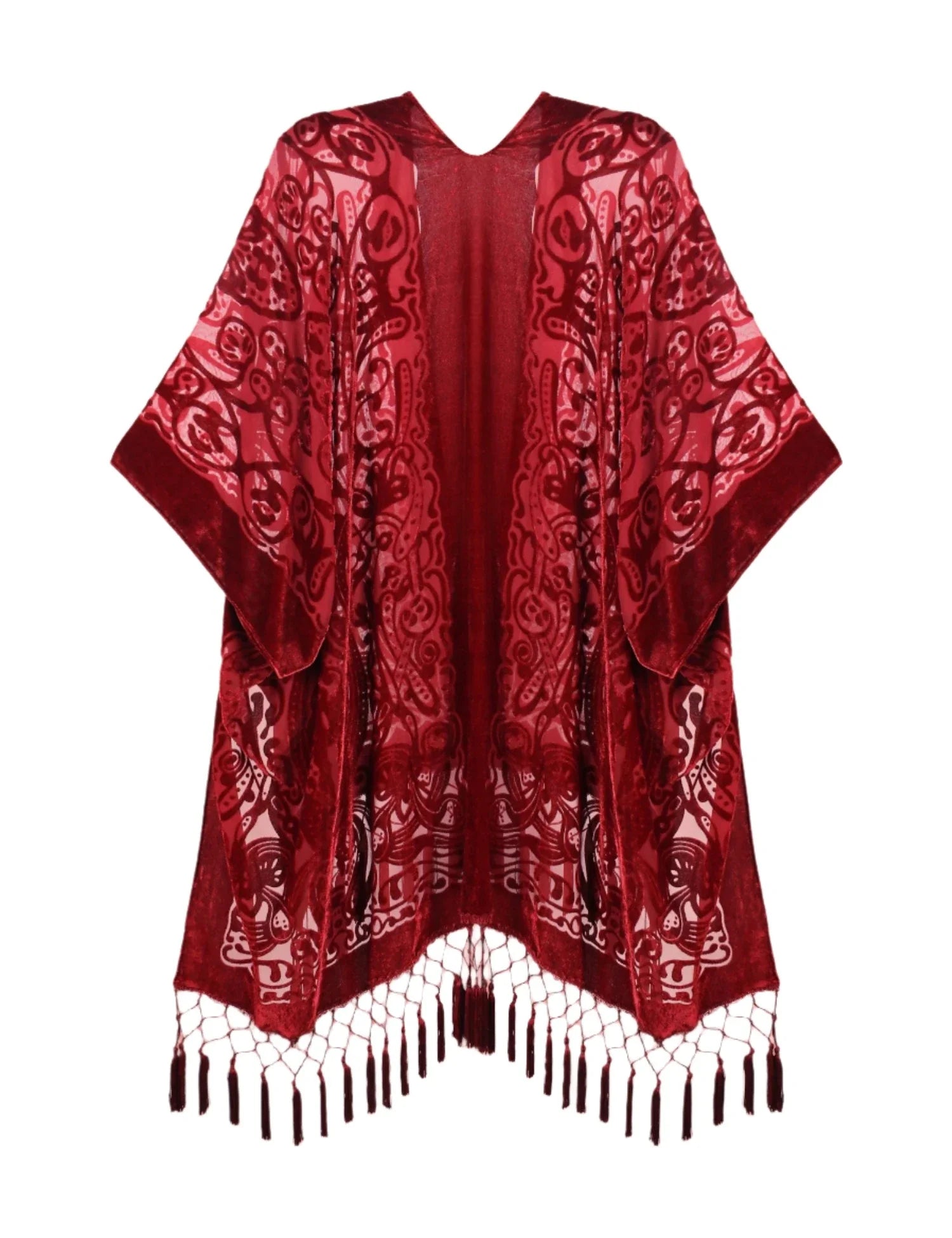 Scarlet Bloom Floral Print Velvet Burnout Kimono