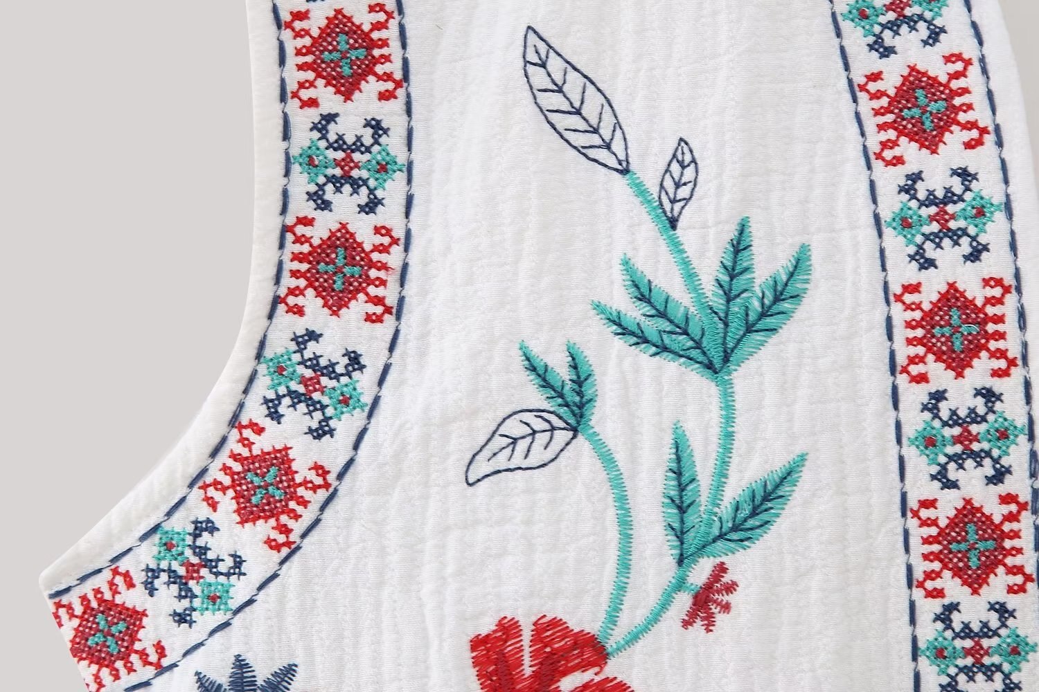 Red Blooms Boho Floral Embroidered Vest