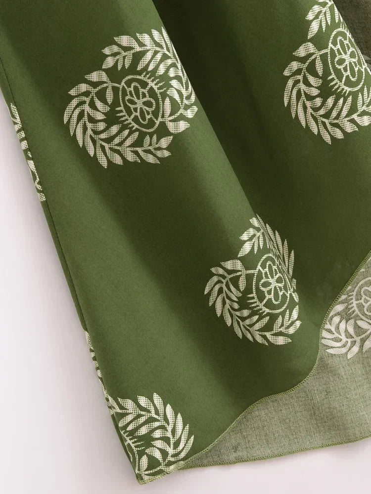 Sagewood Green Boho Floral Maxi Dress