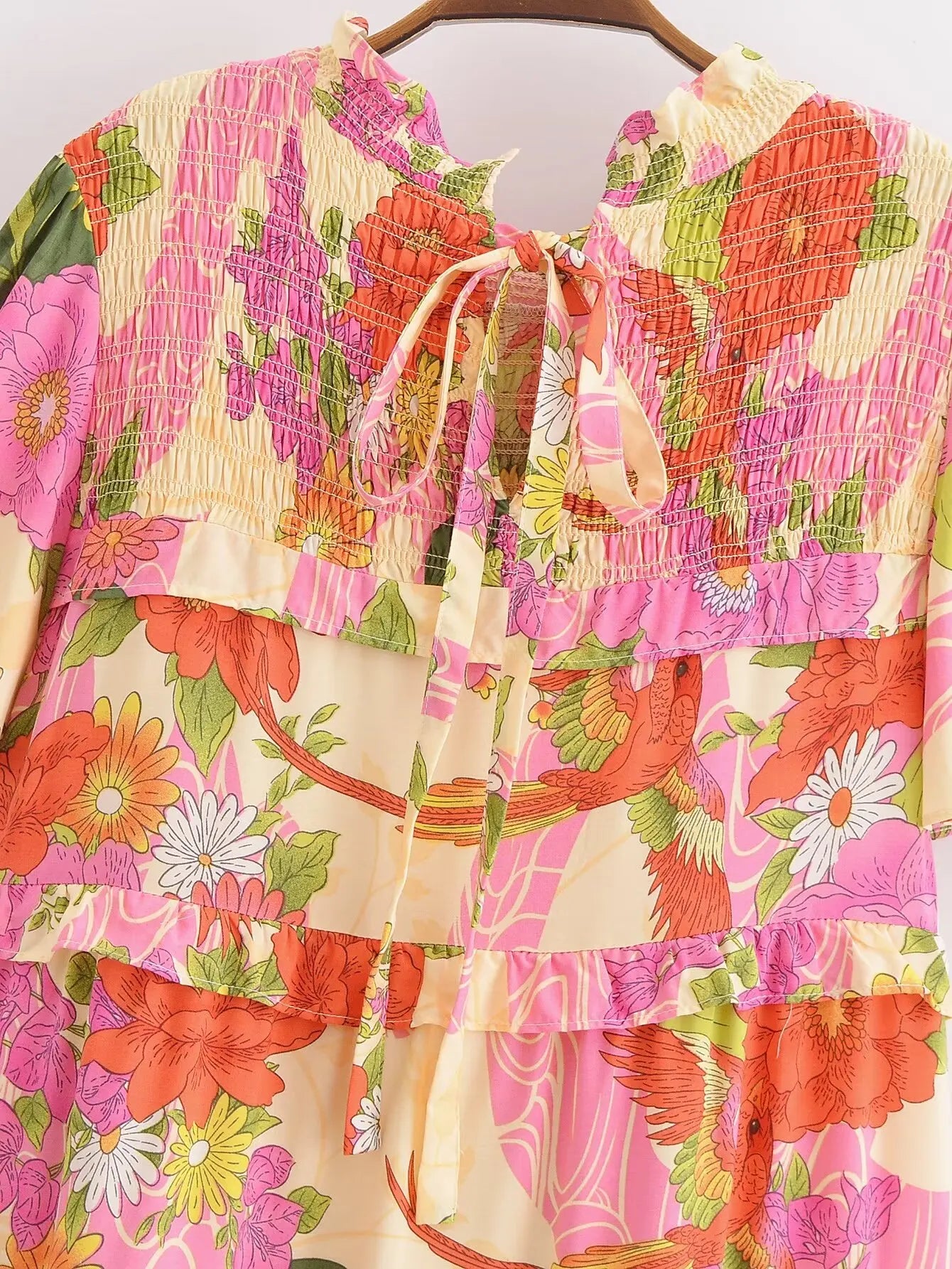 Paradise Sunset Boho Floral Print Midi Dress
