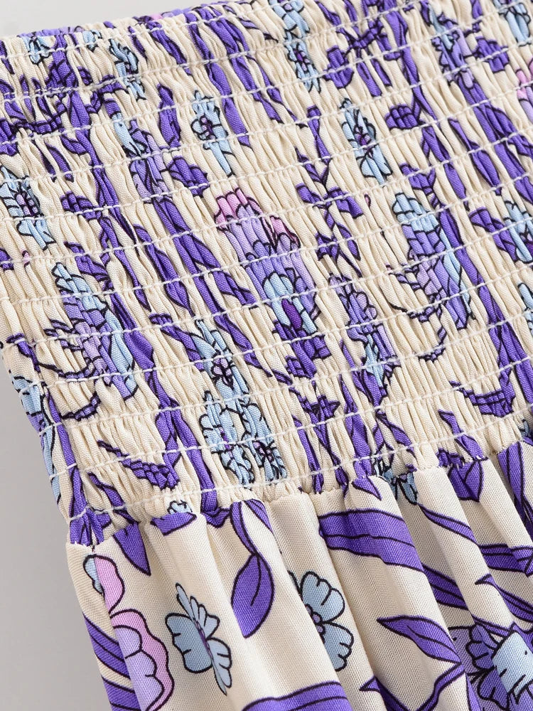 Lavender Bliss Boho Floral Print High-Low Maxi Skirt
