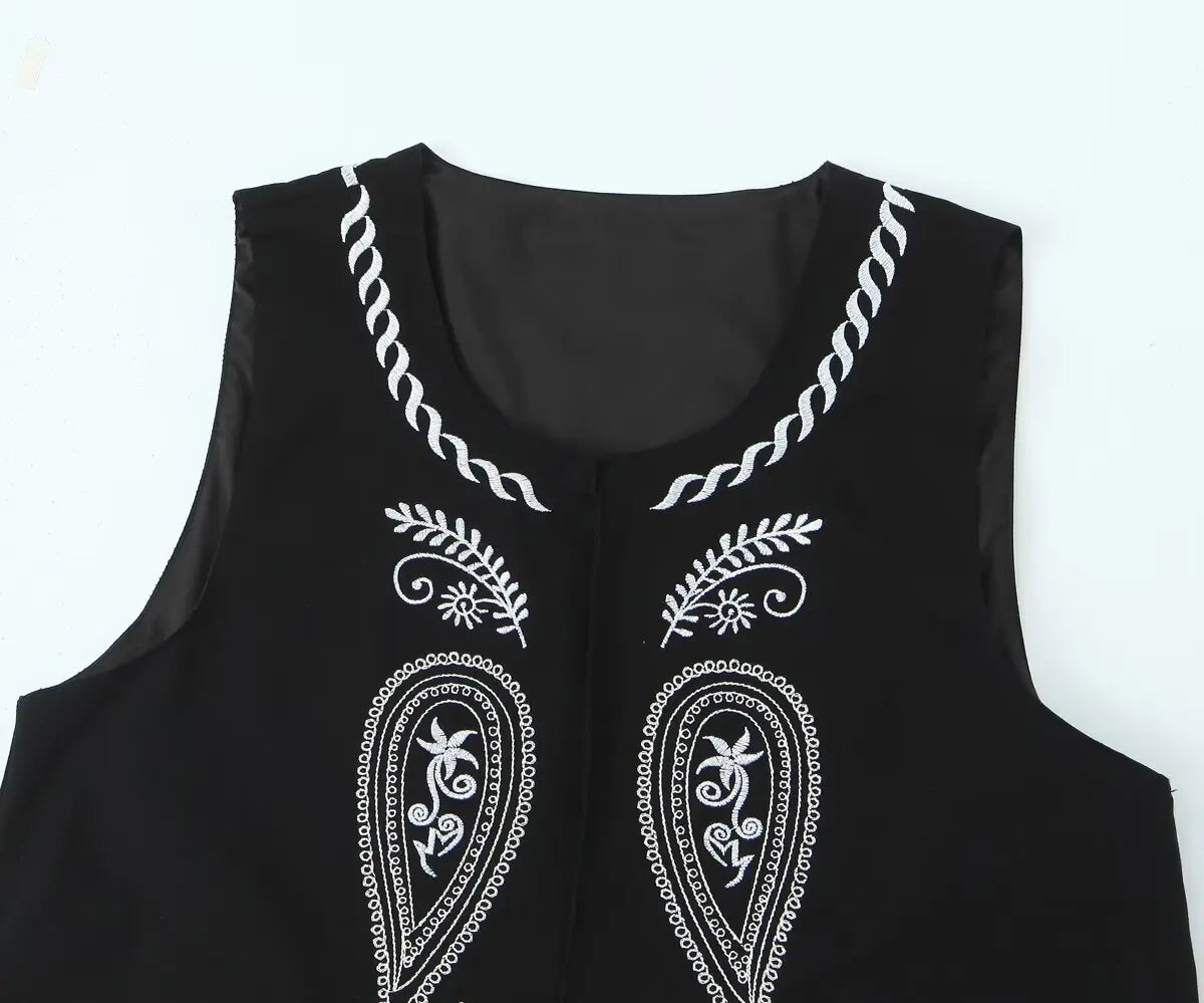 Black Paisley Boho Floral Embroidered Vest