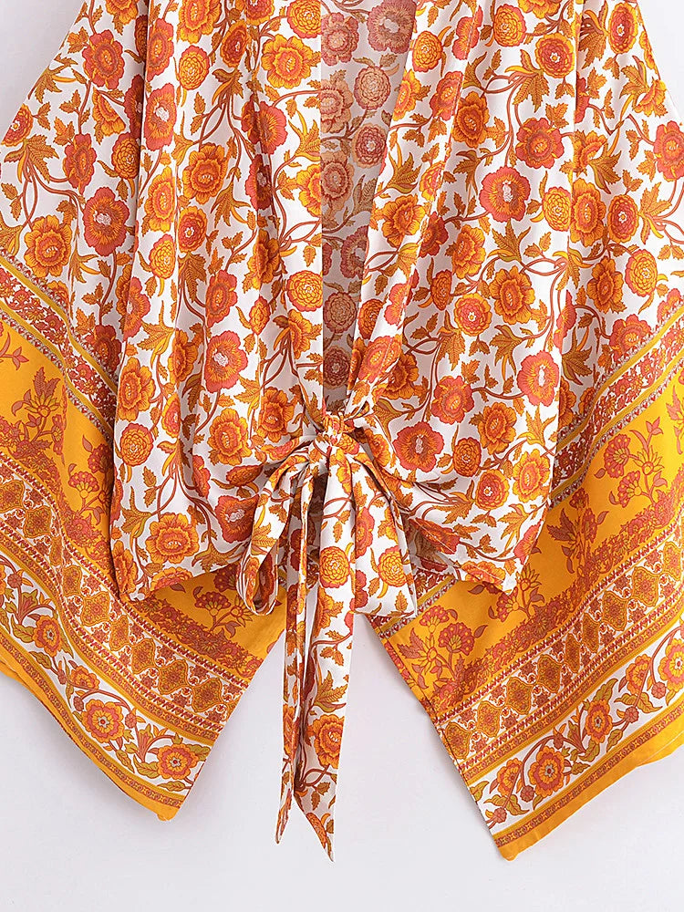 Marigold Orange Boho Floral Print Crop Top