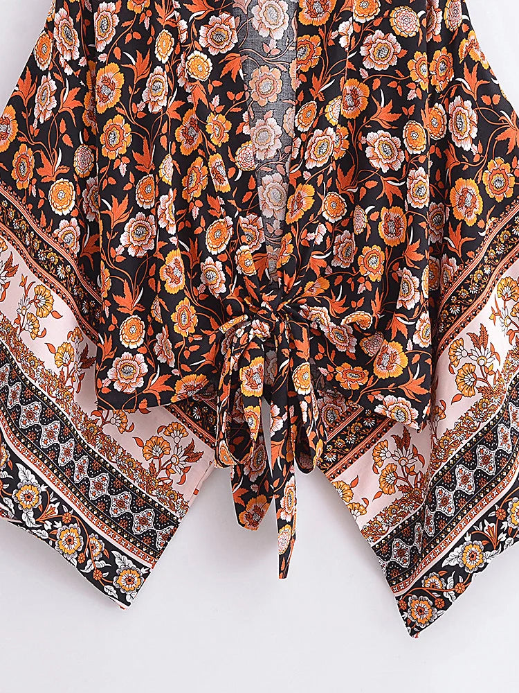 Midnight Marigold Boho Floral Print Crop Top