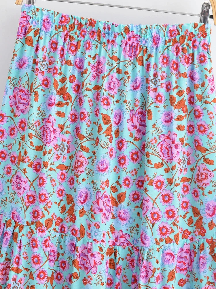 Lilac Dreamer Floral Print Boho Maxi Skirt