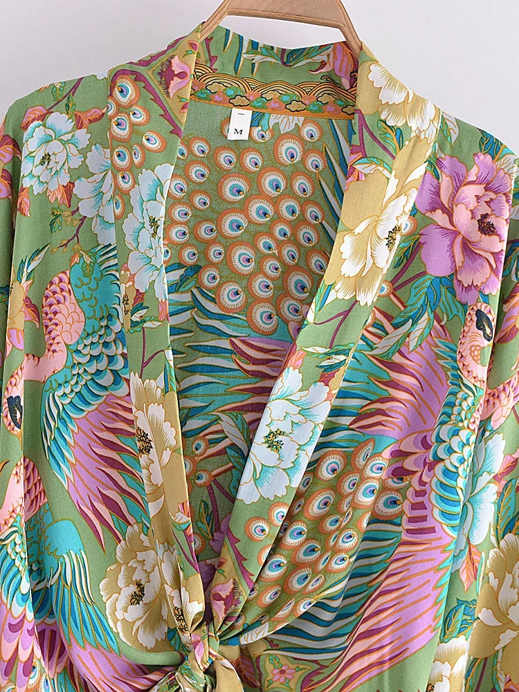 Jade Peacock Boho Floral Print Crop Top