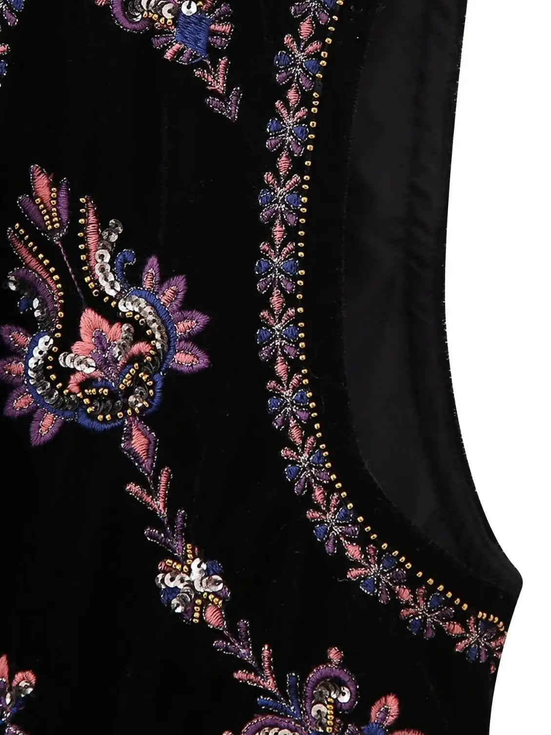 Black Shimmer Boho Sequin Embroidered Vest