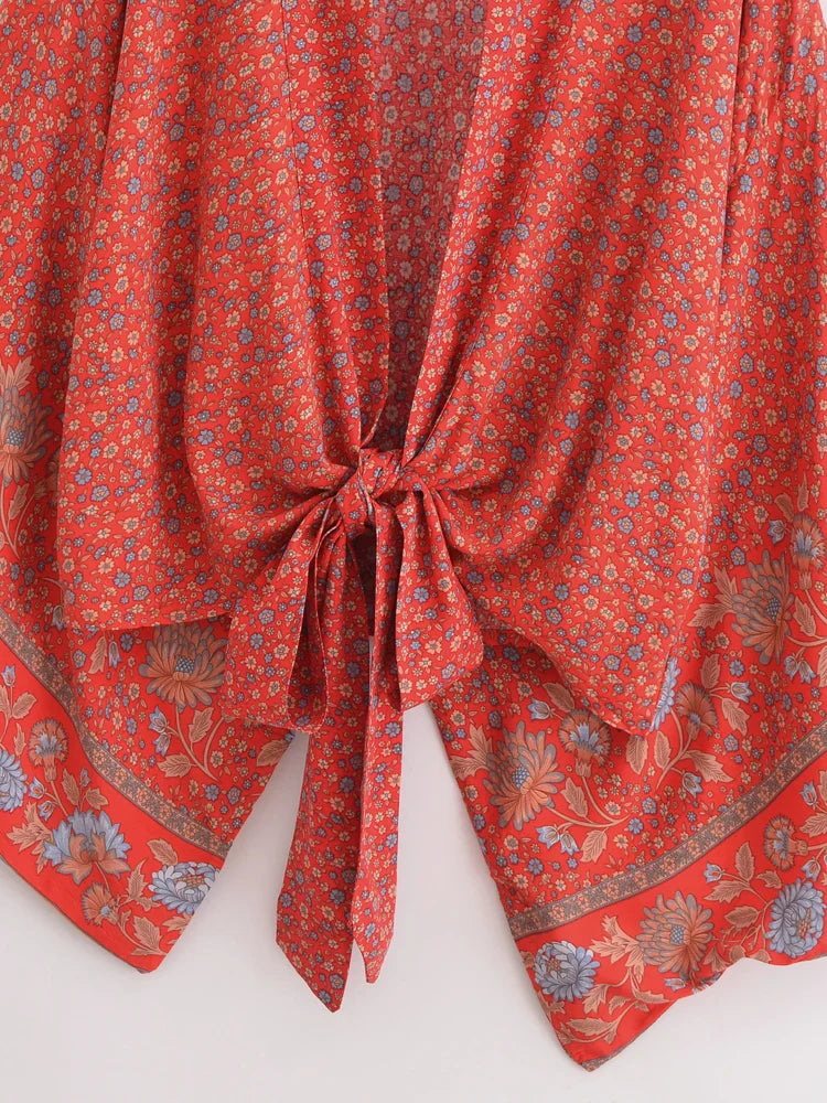 Rose Red Boho Floral Print Crop Top