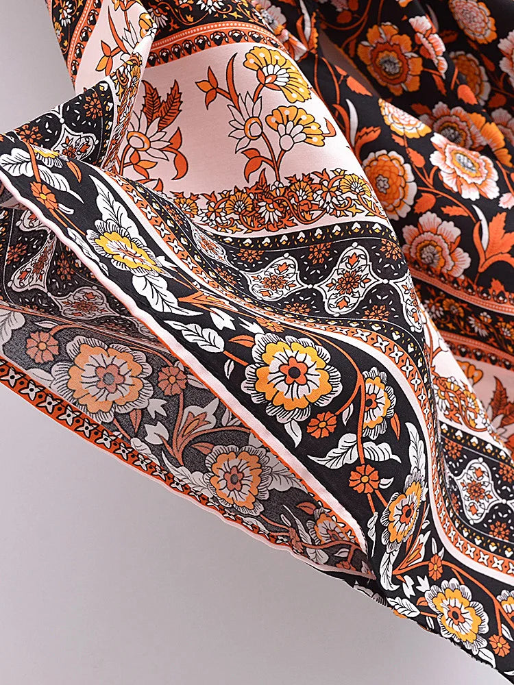 Midnight Marigold Boho Floral Print Crop Top