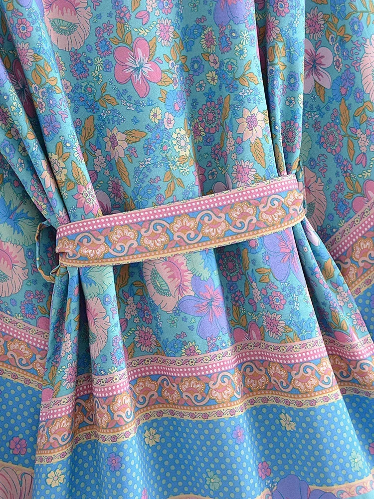 Hibiscus Bliss Boho Floral Print Short Robe